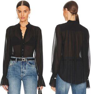 NEW L'agence Balloon Long Sleeved Black Sheer Button Blouse Women's Size: XS